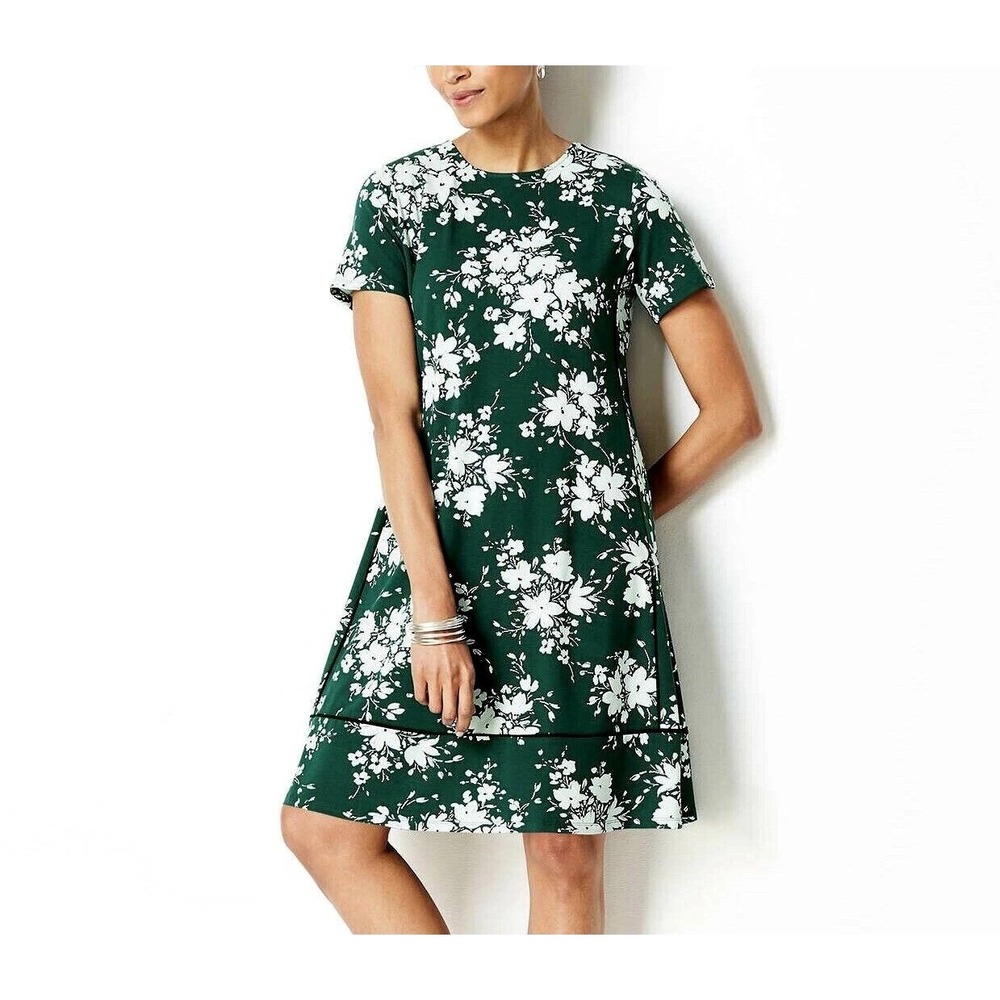NWT J. Jill Wearever Collection Perfect T-Shirt Dress Size S Emerald Floral Mix